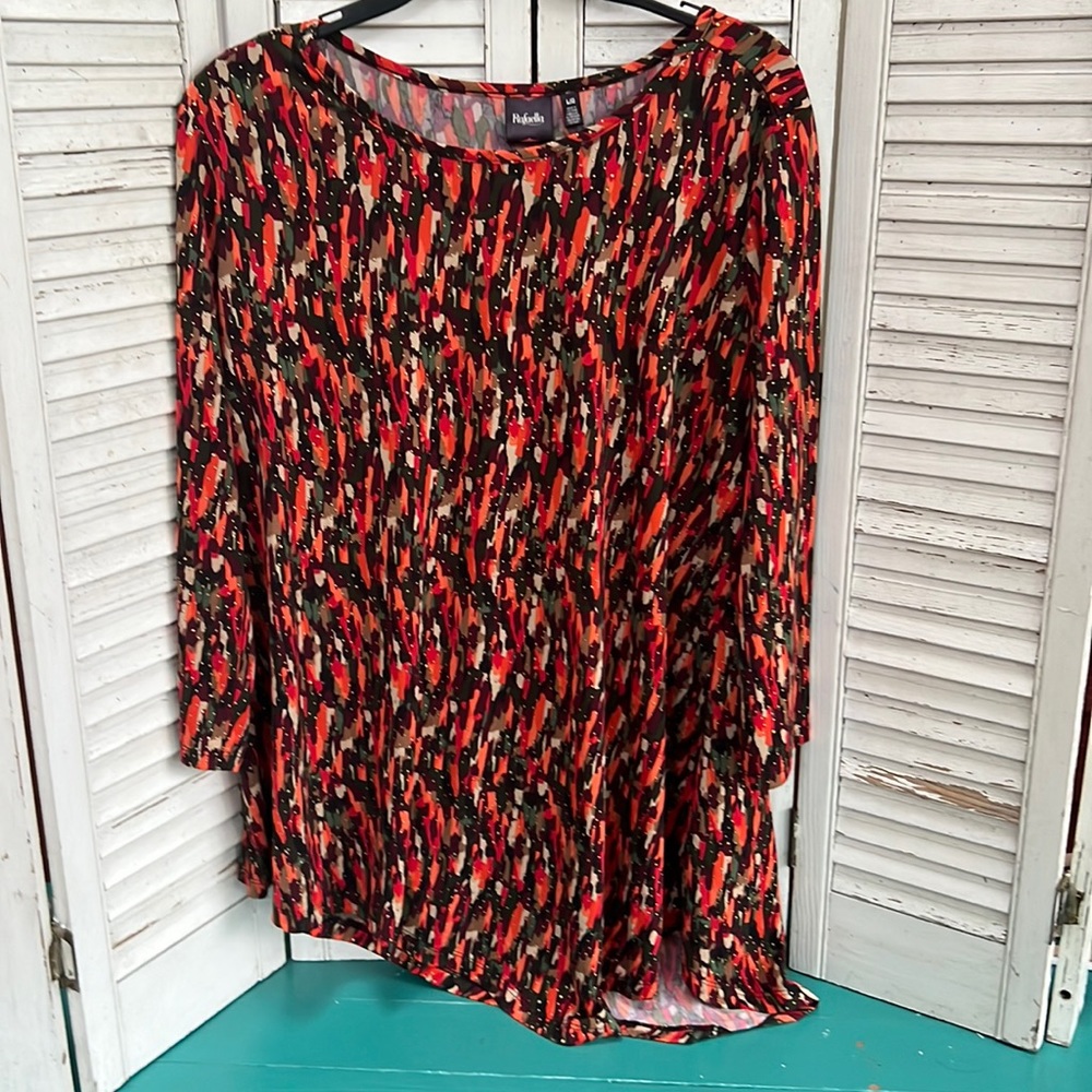 🌻 Rafaella Women's Multi Abstract Round Neck Embellished 3/4 Sleeve top
